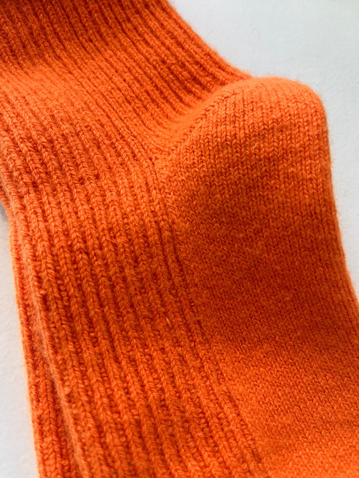 Alabaste Neon Orange Cashmere Socks – unisex, ribbed cuff, hand-linked toe